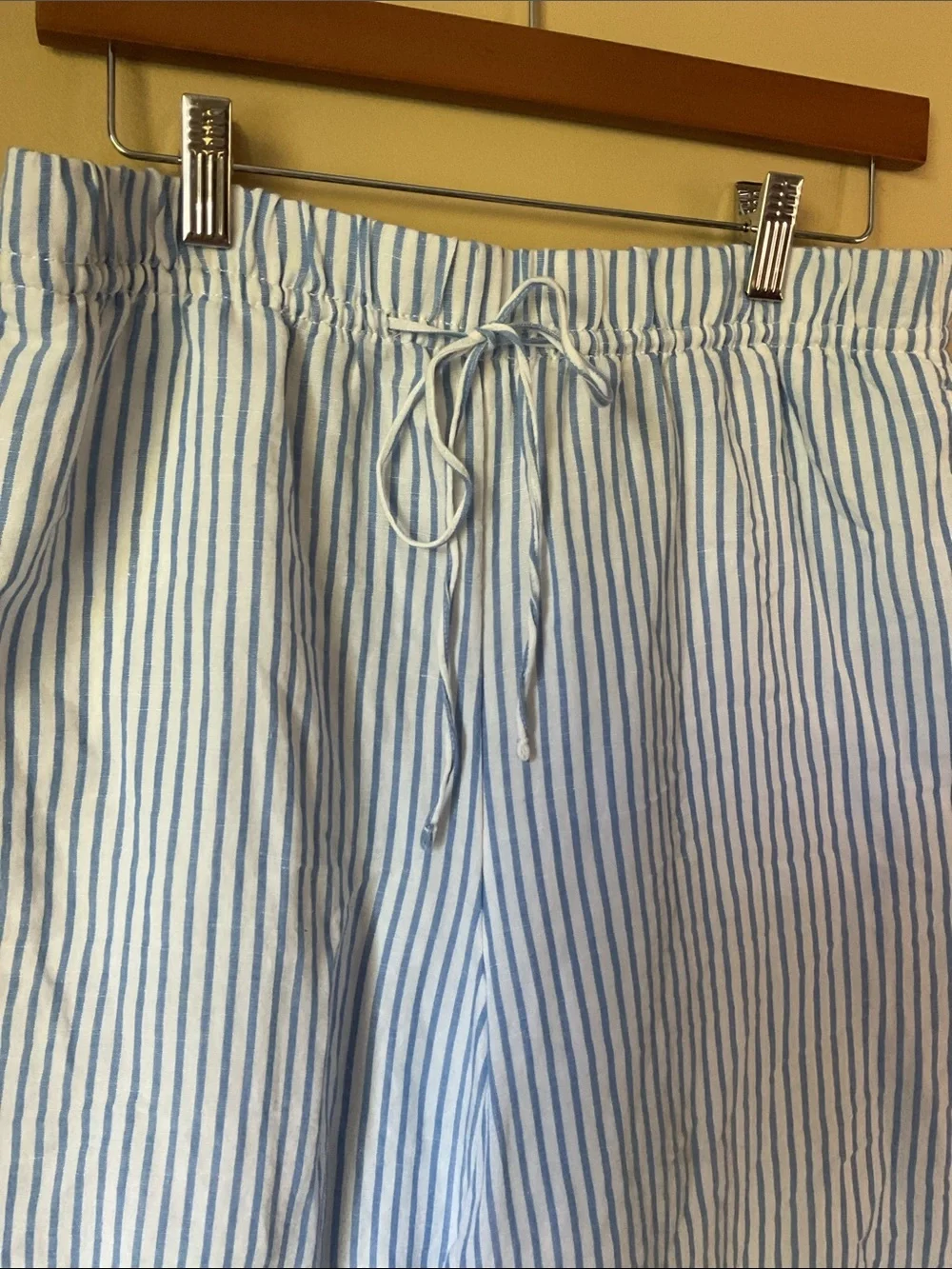 H&M Blue and White Linen Blend Elastic Waist Draw String Pants size M